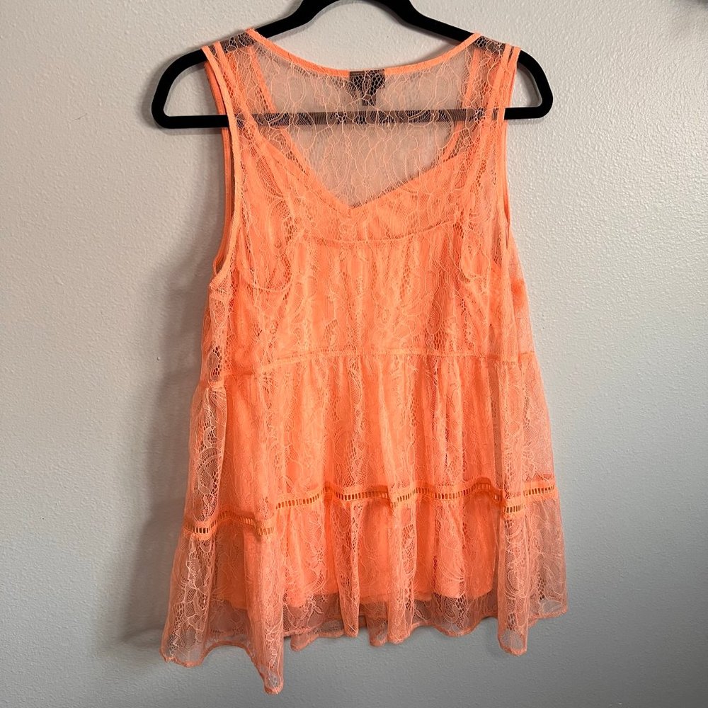 Torrid Peach Ruffle Lace Top with Attached Cami - Picture 3 of 3
